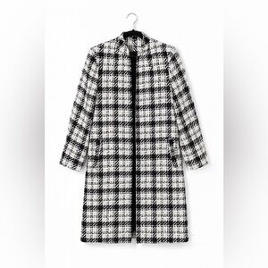 JENNI KAYNE OPEN FRONT TWEED PLAID COAT